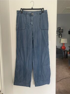 John Mark Women's Wide-Leg Chambray Pants Blue sz 8 Manchester trouser